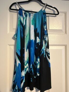 Blue & Teal Abstract Print Halter Dress- Alfani